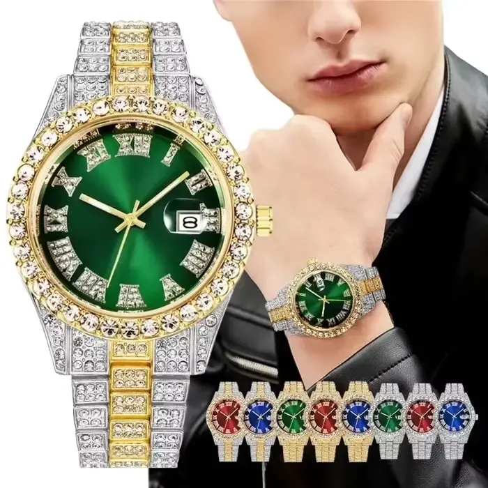Montre de luxe entièrement glacée pour hommes