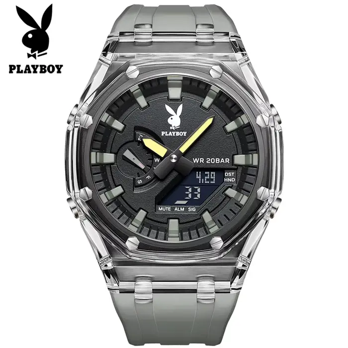 PLAYBOY 2066 Montre électronique originale pour homme, bracelet en caoutchouc, affichage lumineux, f