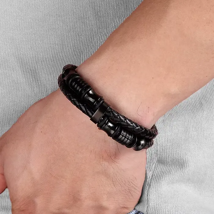 XQNI accessoires de luxe Bracelet hommes cadeau de mode noir Bracelets en cuir véritable bricolage combinaison sauvage