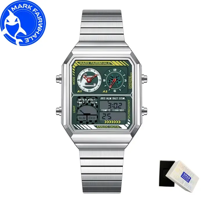 MARK FAIRWHALE montres pour homme 4460 en acier inoxydable tendance cadran carré multifonctionnel ré