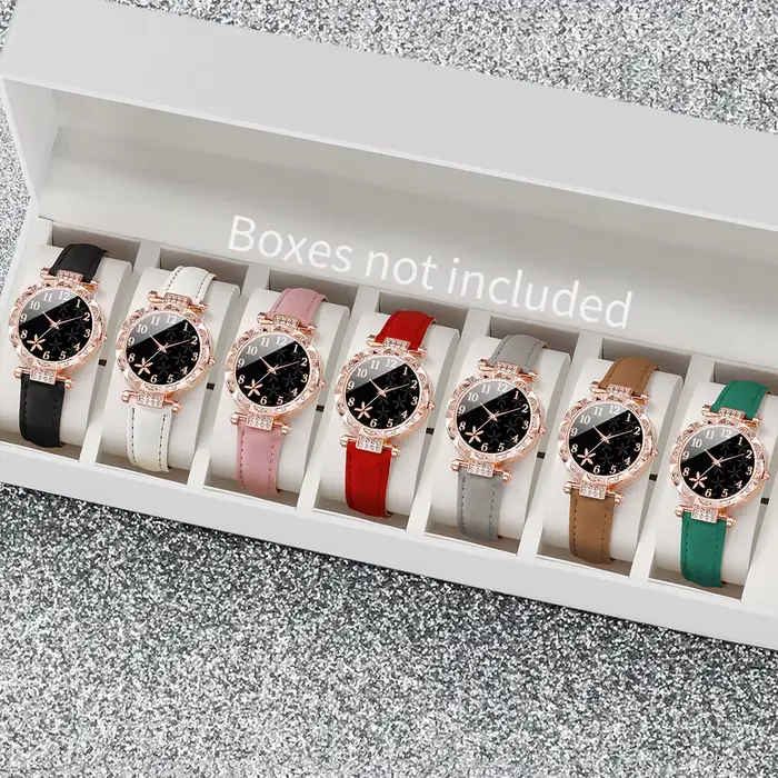 7 pièces/ensemble mode strass montre pour femme bracelet en cuir femme montres à Quartz (sans boîte)