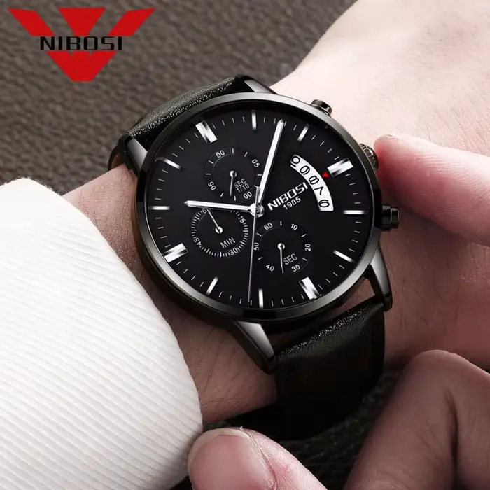 Montre-bracelet chronographe en cuir pour homme