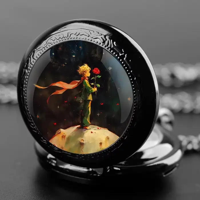 Montre de poche Prince et Rose dôme avec chaîne chiffres arabes cadran Vintage hommes femmes collier pendentif horloge meilleur cadeau pour les enfants