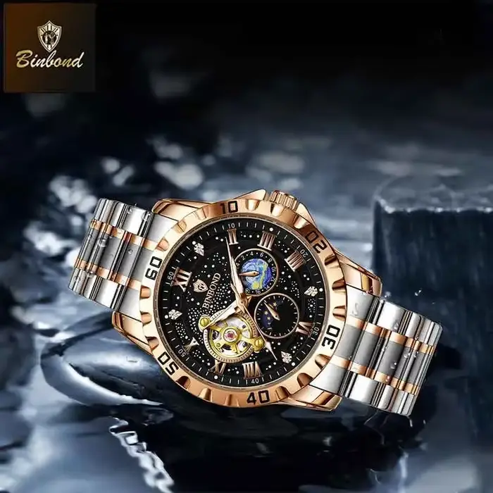 BINBOND nouveau luxe hommes montre mécanique automatique Phase de lune