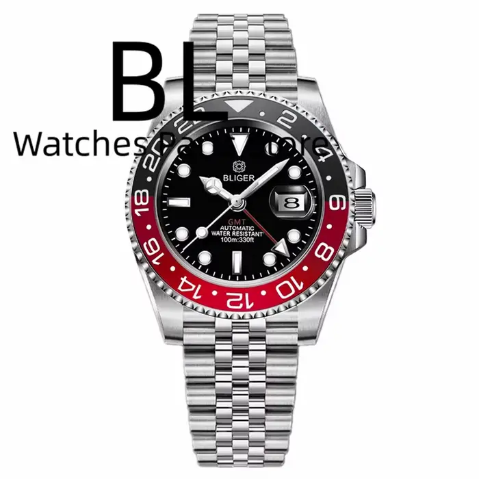 BLIGER luxe bleu ciel lunette en céramique GMT montre mécanique pour hommes 40MM