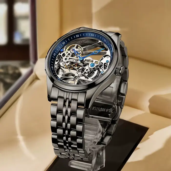 AILANG hommes montres haut de gamme de luxe squelette Steampunk montre mécanique mode cuir automatiq