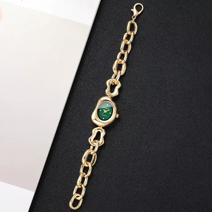 Montre à quartz pour femmes élégante cadran vert bracelet chaîne dorée occasion spéciale femmes