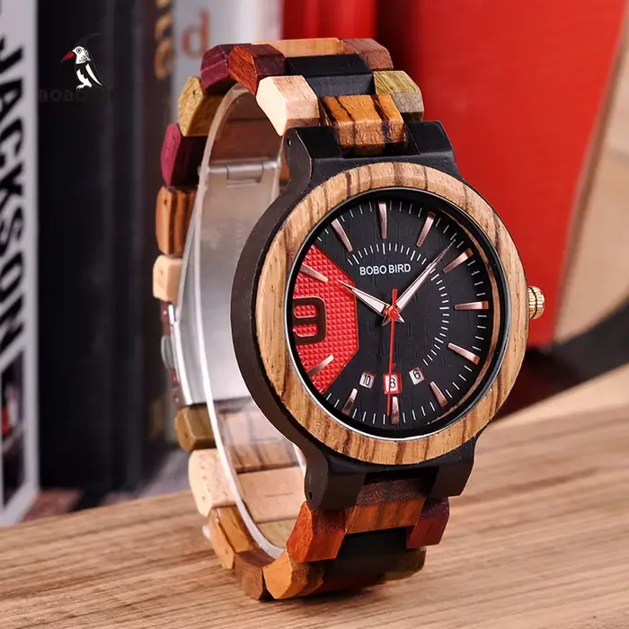 BOBO BIRD - montre japonaise calendrier, hommes, montre masculine couleur bois, montres masculines à