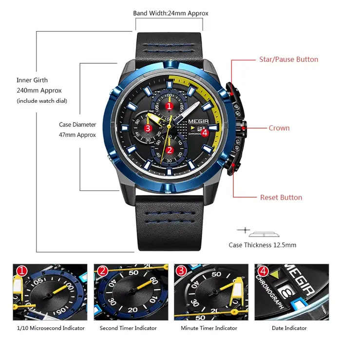 Megir – montre-bracelet à Quartz analogique pour hommes