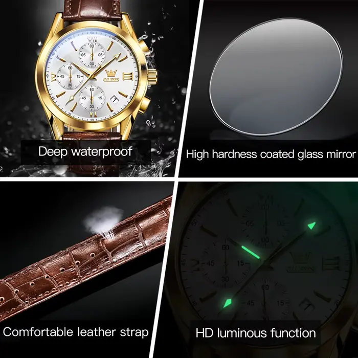 OLEVS 2872 chronographe hommes montres bracelet en cuir étanche lumineux Original montre à Quartz