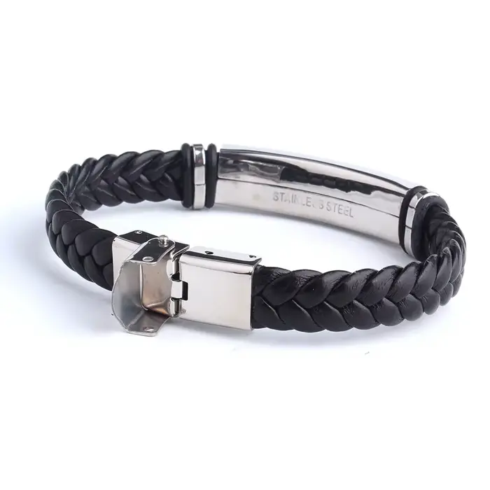Bracelets en cuir tissé avec texte personnalisé SOS