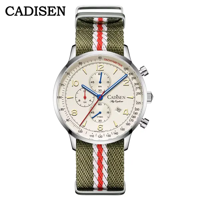Montre à quartz Cadisen, multifonction, verre saphir, étanche 10 ATM, chronomètre, aiguille des seco