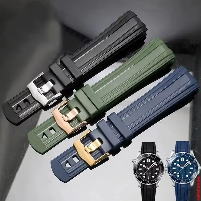 Bracelet en caoutchouc de silicone pour montre traditionnelle avec fermoir en acier couleur noir vert bleu pour hommes et femmes occasions spéciales
