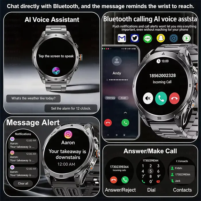 Montre connectée GPS avec écran AMOLED 1.75 pouces, plus de 100 modes sportifs, boussole, altimètre, baromètre, suivi de la santé, résistance à l'eau jusqu'à 100 mètres, autonomie de 7 à 10 jours