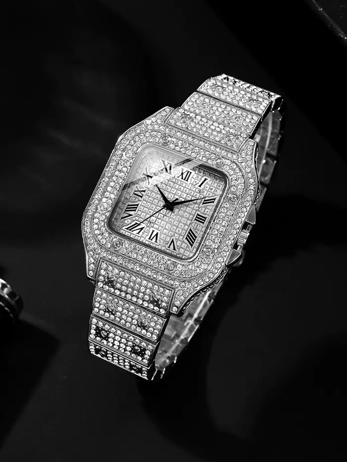 Montre à quartz élégante et à la mode, cadran carré, design incrusté, adaptée aux hommes et aux femm