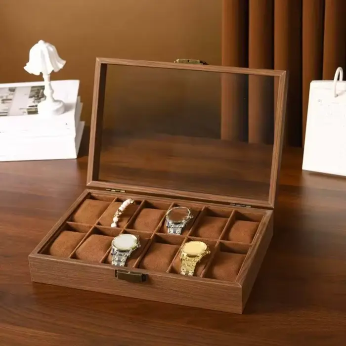 Boîte de rangement de montre en bois de noyer