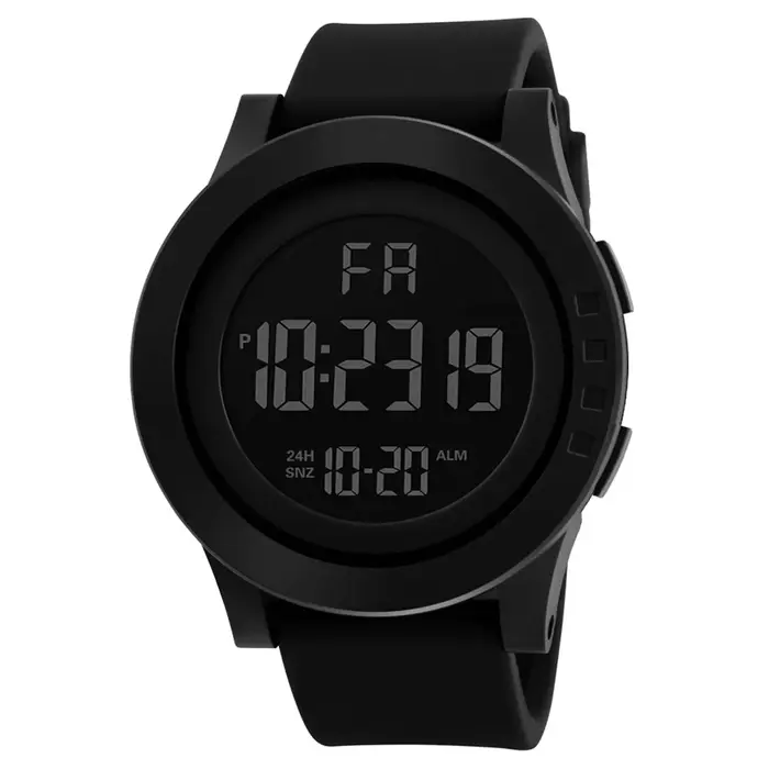 Montre numérique LED noire avec cadran grand et bracelet en caoutchouc pour hommes et femmes occasions spéciales