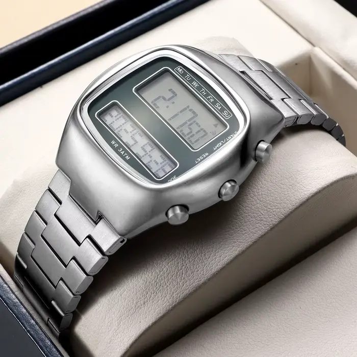 Montre numérique rétro double affichage homme rétroéclairage calendrier complet alarme acier inoxydable unisexe ocassions spéciales