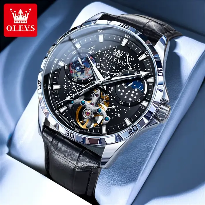 OLEVS 6689 marque originale montres pour hommes ciel étoilé disque étanche lumineux automatique méca