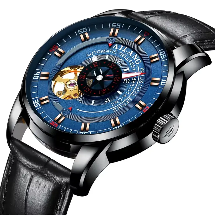 Montre de plongée Ailang pour homme, mécanique, style affaires, résistance à l'eau, bracelet en cuir, étanche pour diverses occasions