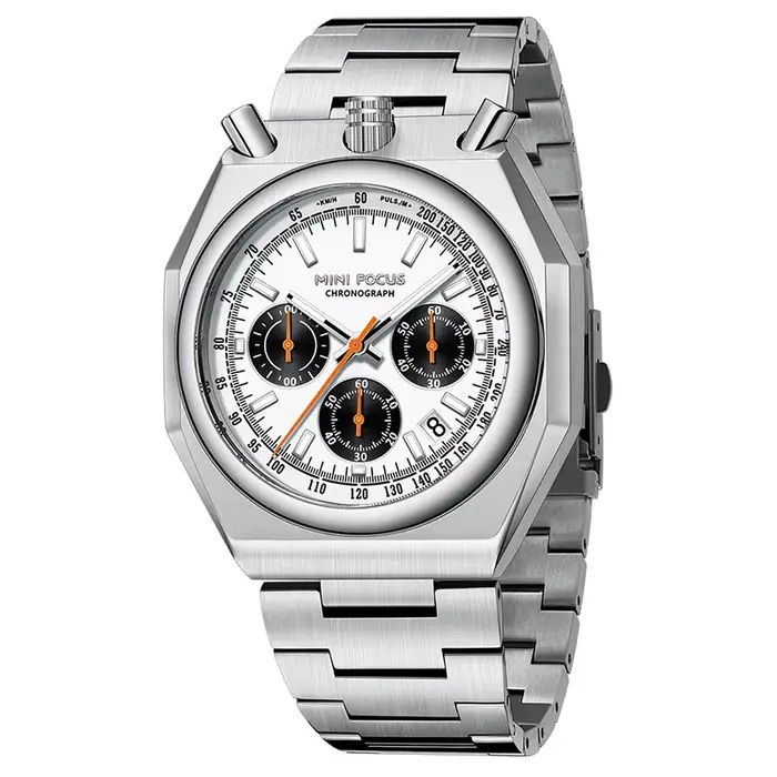 Montres créatives de luxe décontractées en argent pour hommes, en acier inoxydable, chronographe éta