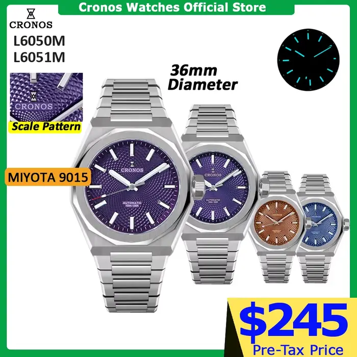 Montre de luxe pour homme Cronos 36 mm automatique PT5000
