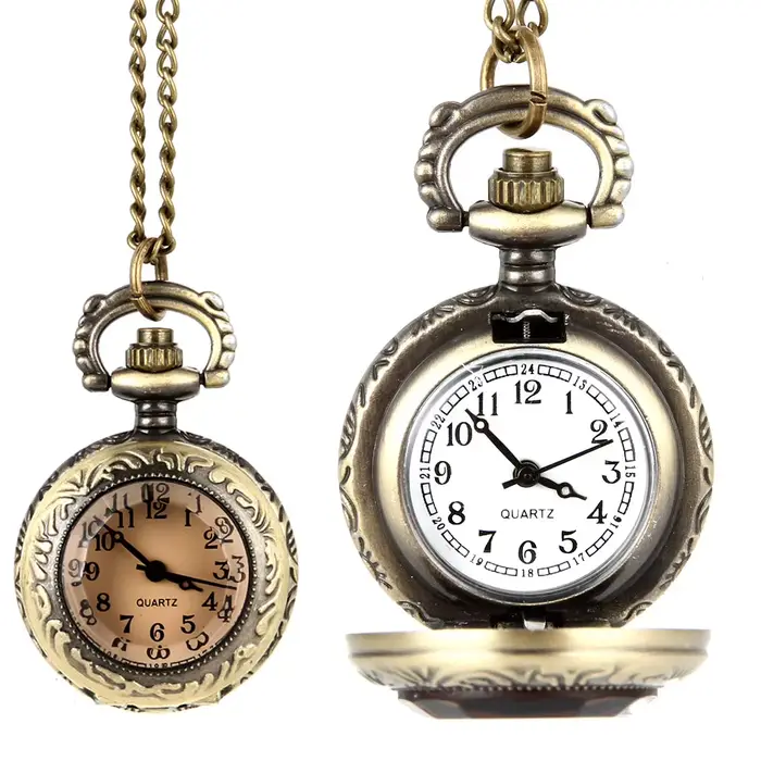 Montre de poche à quartz vintage pour hommes et femmes, alliage de verre, collier breton, pendentif