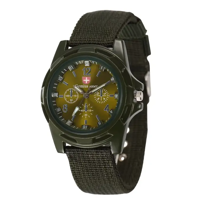 Montre JBAILI Vert Armée Style Militaire et Sportif Bracelet Nylon Hommes Occasions Spéciales