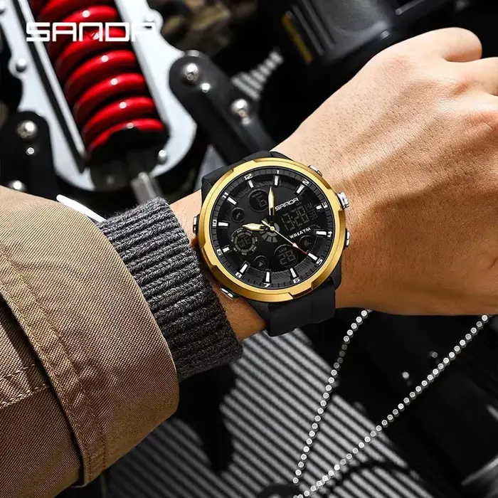Montre numérique SANDA 9053 résistante à l'eau avec affichage LED et chronographe pour homme style sportif et casual occasions spéciales