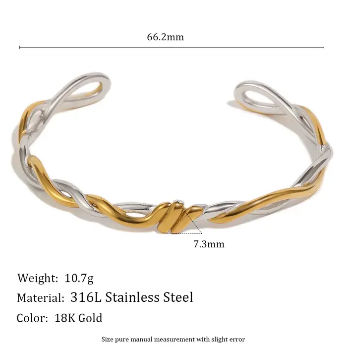 Bracelet E.B.belle à nœuds avec lignes, bracelet bicolore, bord lisse, ajustement confortable, décor