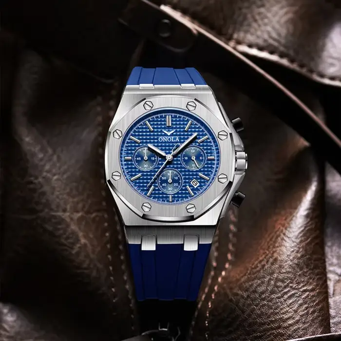 ONOLA 6807 Montre Homme Mode Sport Silicone Quartz Chronographe Calendrier Étanche Lumineuse