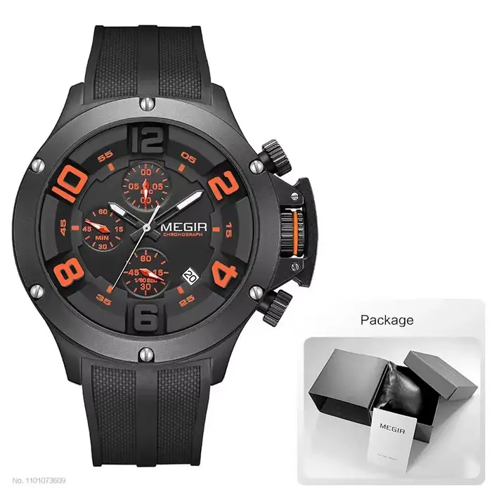 MEGIR grand cadran Sport montre à Quartz pour hommes mode étanche chronographe montre-bracelet avec 