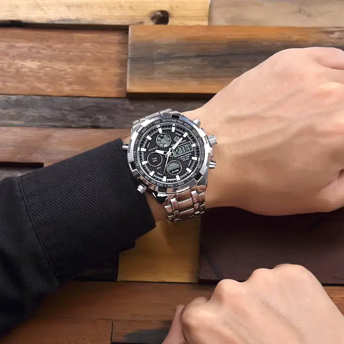GOLDEN HOUR Top marque de luxe hommes montres affaires Quartz décontracté double affichage montre lumineuse avec Chronoraph Date montre-bracelet