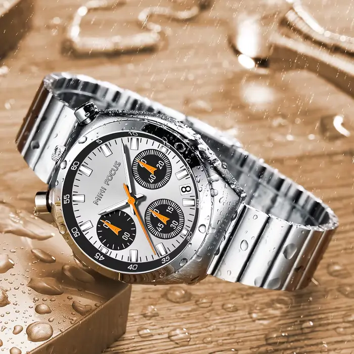 Montre multifonctionnelle MINIFOCUS en acier inoxydable avec calendrier complet et résistance à l'eau pour femmes mode et casual occasions spéciales