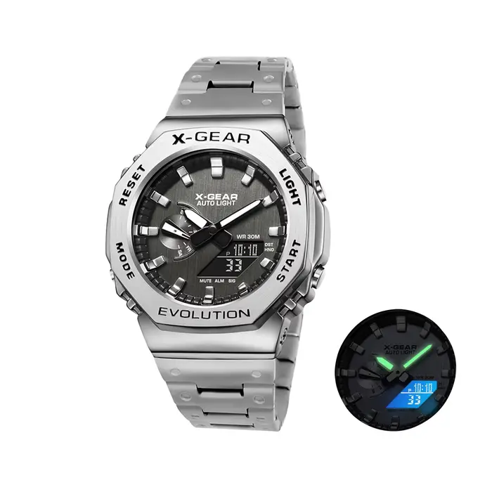 Montre électronique numérique unisexe de sport, bracelet en acier inoxydable, multifonction à double