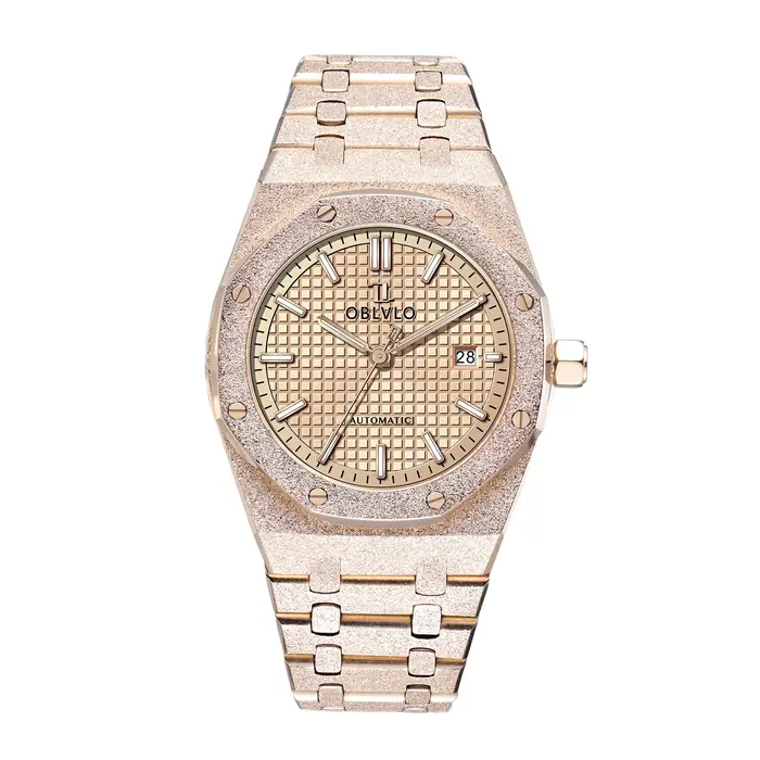 Montre automatique OBLVLO pour hommes, édition limitée, acier inoxydable, cadran gaufré lumineux, résistance à l'eau 5ATM, occasions spéciales