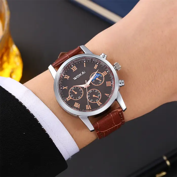 Wokai marque loisirs affaires homme montre Quartz sport décontracté en cuir hommes Relogio horloge élégant
