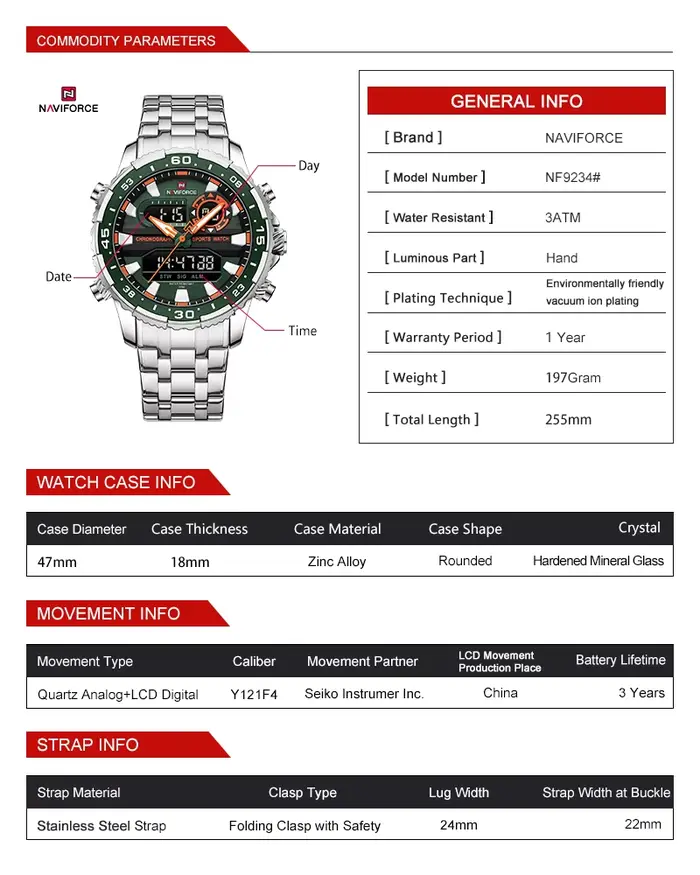 NAVIFORCE marque de mode noir or hommes montre