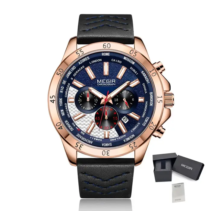 Montres-bracelets à quartz multifonctionnelles à grand cadran MEGIR pour hommes