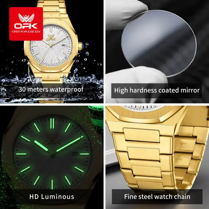 OPK 6046 montre pour hommes solide en acier inoxydable calendrier