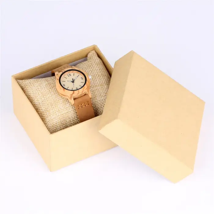 Montre en bois et cuir véritable marron pour femme