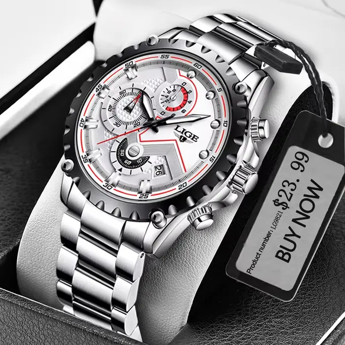 LIGE mode hommes montres haut de gamme marque argent acier inoxydable 30 m étanche montre à Quartz p