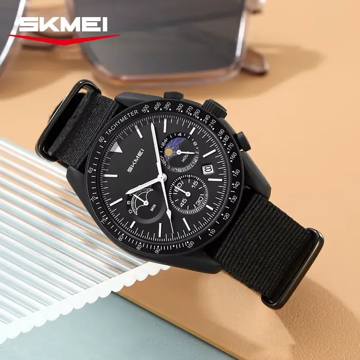 Montre sportive Skmei 9392 avec chronographe et calendrier complet pour homme et femme, résistante à l'eau, bracelet en nylon, cadeau idéal pour les amoureux de sport et de technologie