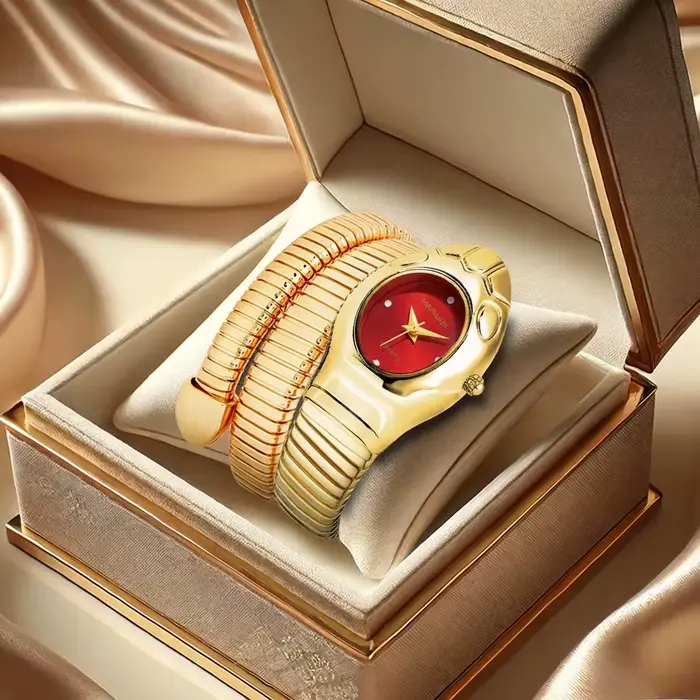Une montre à quartz à motif serpent boutique à la mode et élégante en or pour femme