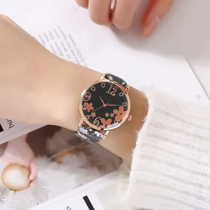 Fleurs colorées montres pour femmes ceinture imprimée