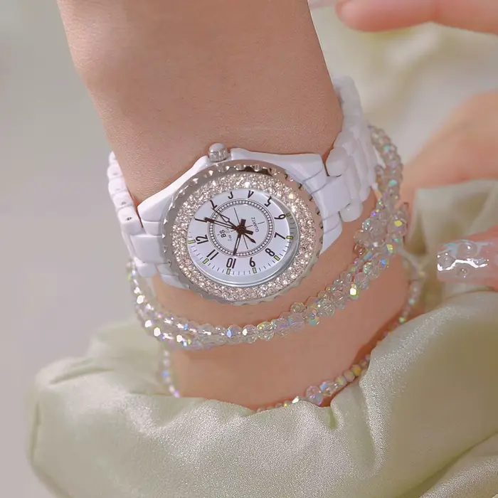 Montre Quartz Céramique BS Bee Sister Elégante Résistante à L'Eau Pour Femmes Occasions Spéciales