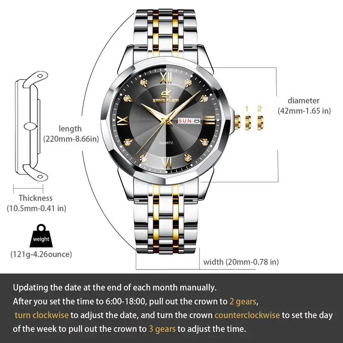 ERNIE KLEIN luxe hommes montres affaires haut marque homme montre-bracelet étanche lumineux Date semaine Quartz montre