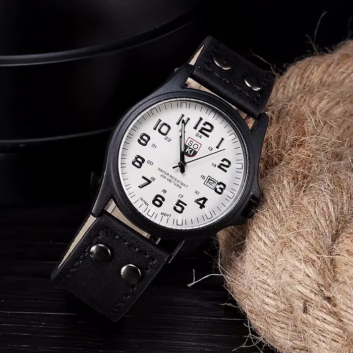 Mode cadran arabe hommes montre à Quartz bracelet en cuir décontracté hommes calendrier montres de s