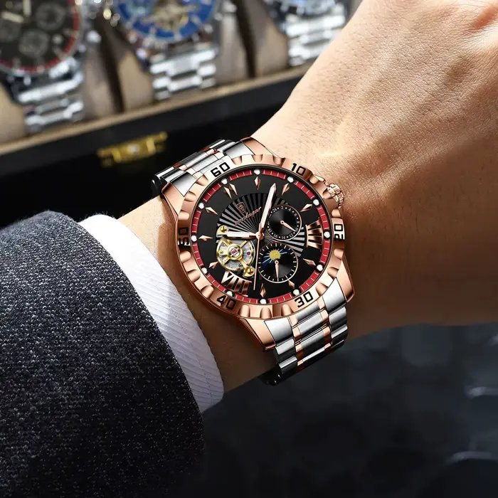 Montre POEDAGAR automatique avec tourbillon et squelette pour hommes résistante à l'eau pour diverses occasions