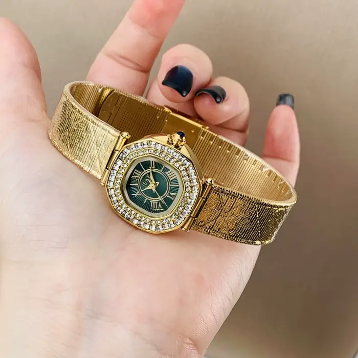 Femmes montre à Quartz Vintage or vert Orologio bracelet en acier inoxydable Reloj Mujer filles horloge dames de luxe nouvelle montre-bracelet en diamant